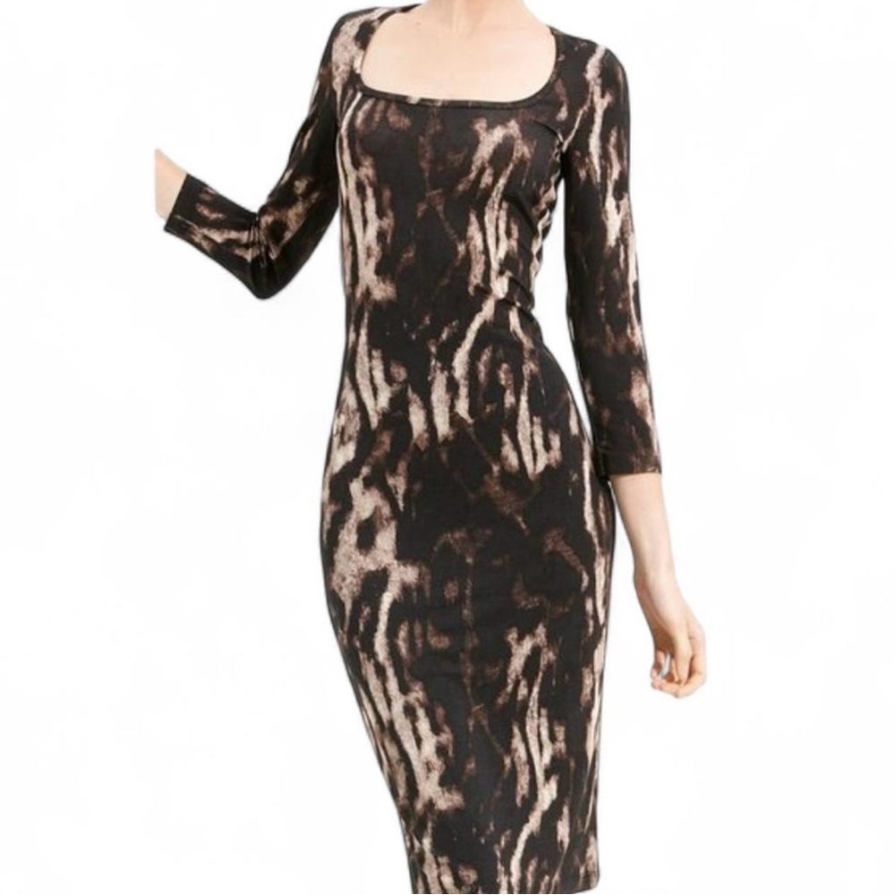 Just Cavalli Brown Animal Print Long Sleeve  Dress IT 40 US 4 EUC
